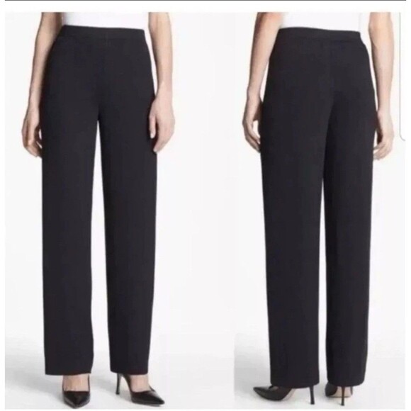 St. John Size 10 Classic Santana Knit Solid Black Pants Straight Leg Pull On - Picture 1 of 16